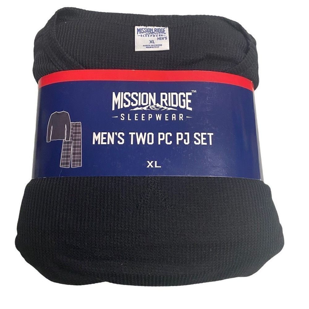 MISSION RIDGE Men’s 2‎ Piece Pajama Set Size XL Black & Gray